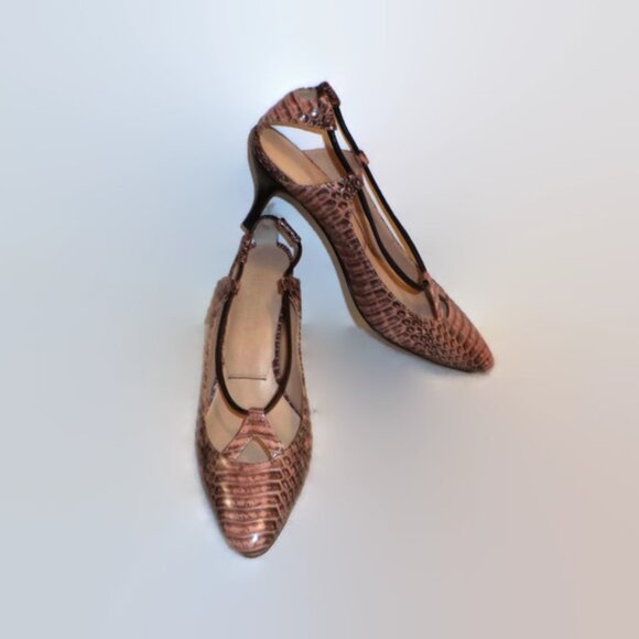 Elizabeth and James Pink Croc-Embossed Heels - Picture 5 of 6
